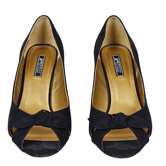 OpenToe Black Gold Sophisticated Elegant ModernChic Classy Pump 3" Heel Shoe 8.5 - Picture 9 of 15